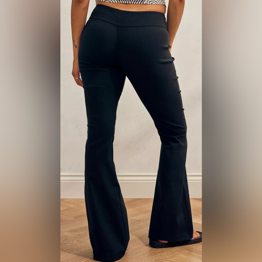 Urban Outfitters Black Pinstripe Bengaline Mid-rise Flare Pants Indie Retro NWT - Picture 2 of 13